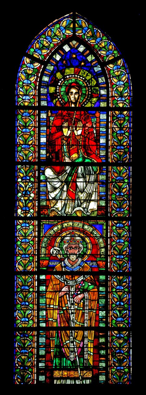 Window w109 depicting the Virgin Mary and St Martin by French School
