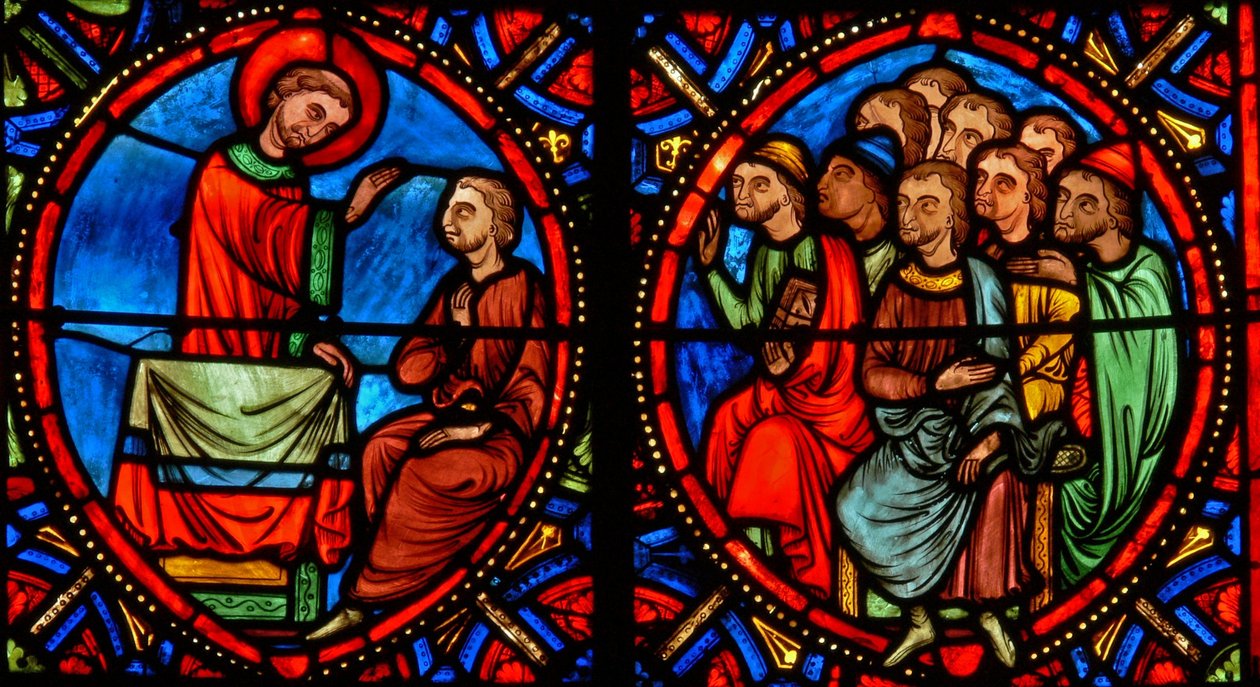 Window depicting St Stephen preaching and converting by French School