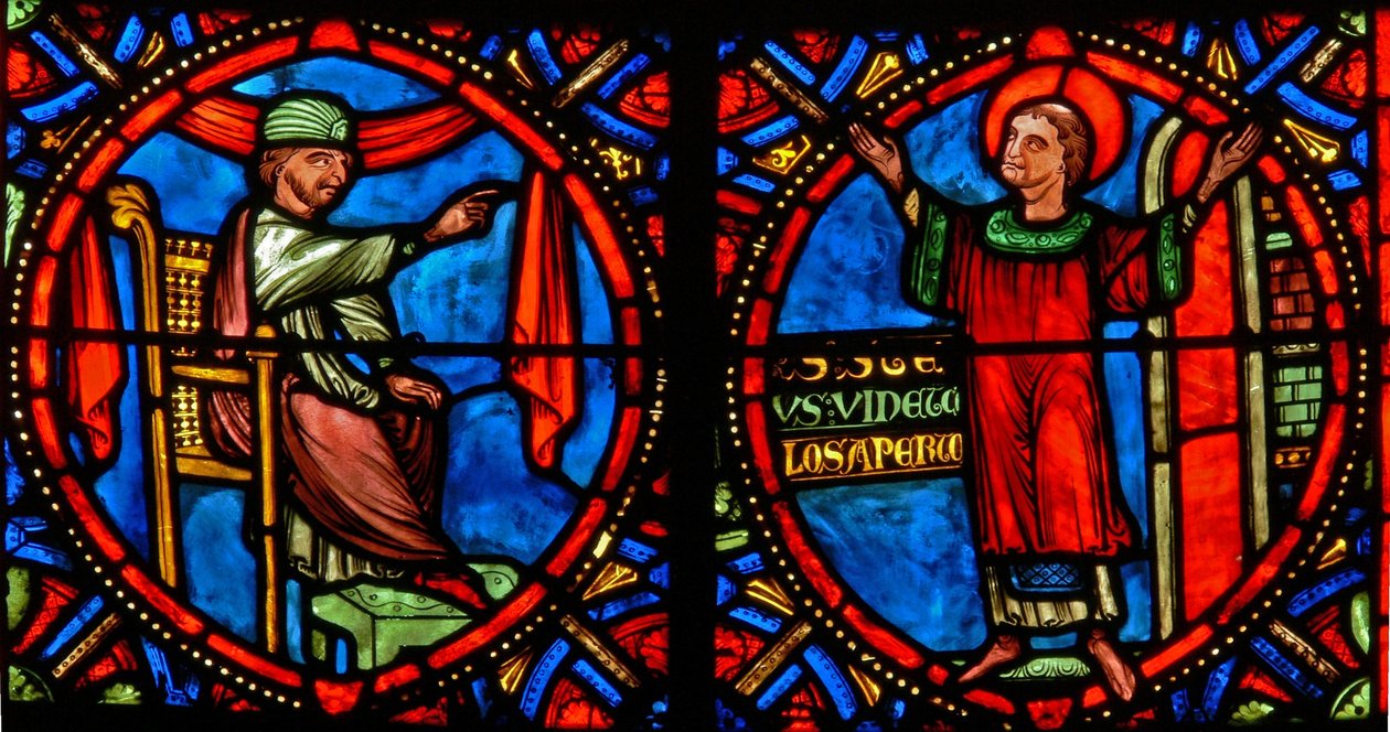 Window depicting the High Priest trying to dissuade St Stephen from preaching by French School