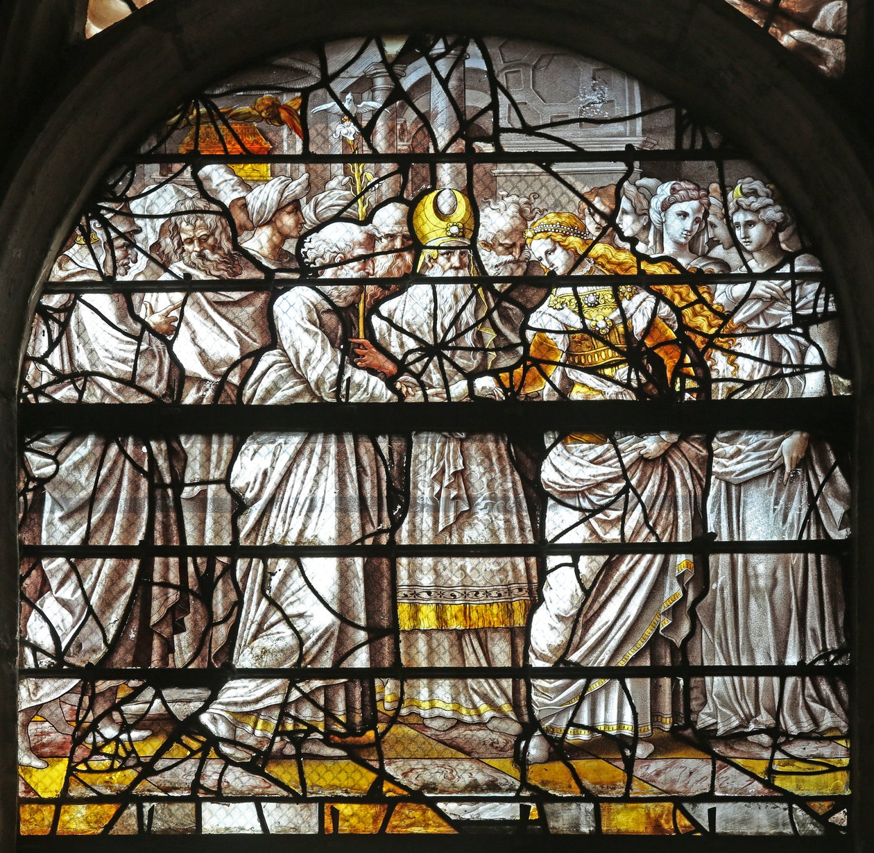Window w10 depicting the Mystic Marriage of the Virgin (designs by Durer) by French School