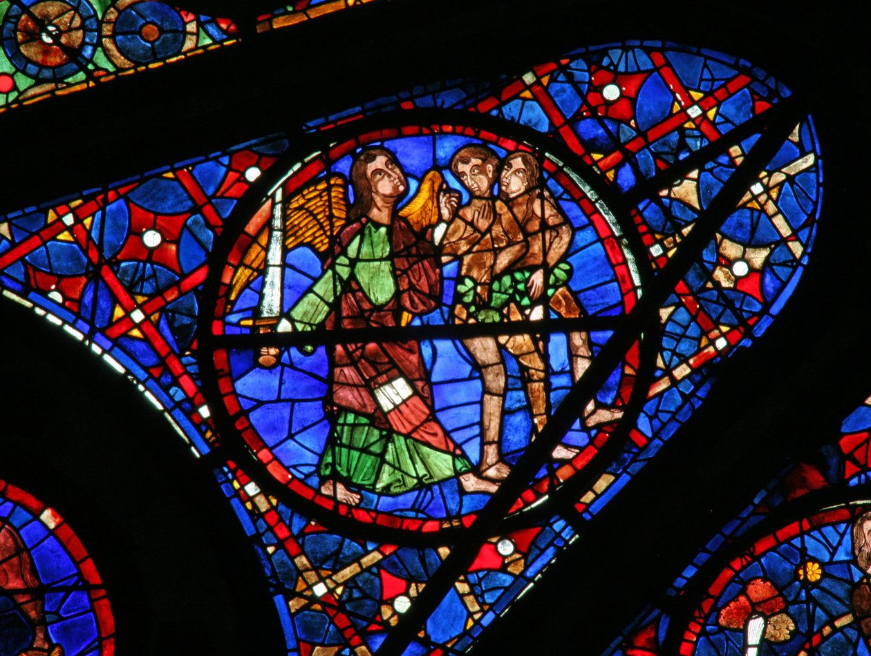 Window w115 depicting Adam and Eve expelled from Eden by French School