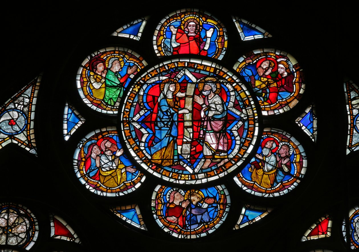 Window w11 depicting a Holy Woman brings the news of the Resurrection to St Peter by French School