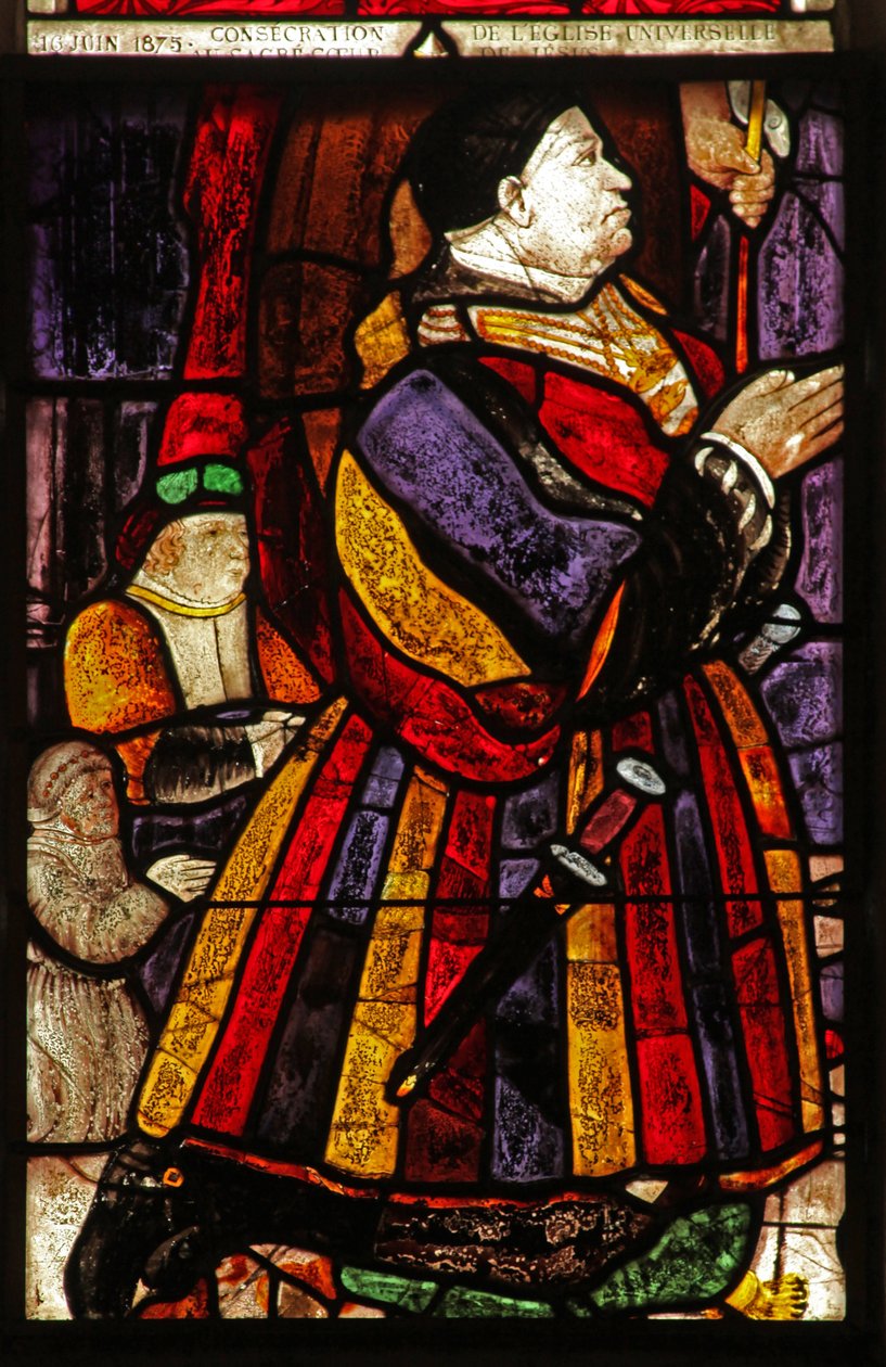 Window w11 depicting a donor figure and his family by French School