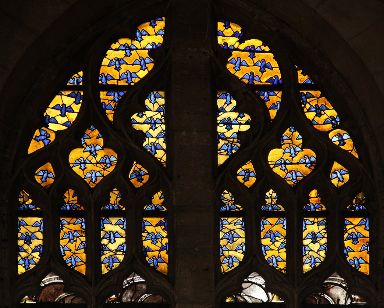 Window depicting heraldic eaglets of the Montmorencys coat of arms by French School