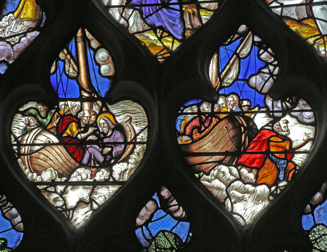 Window depicting Jesus walking on the water with St Peter by French School
