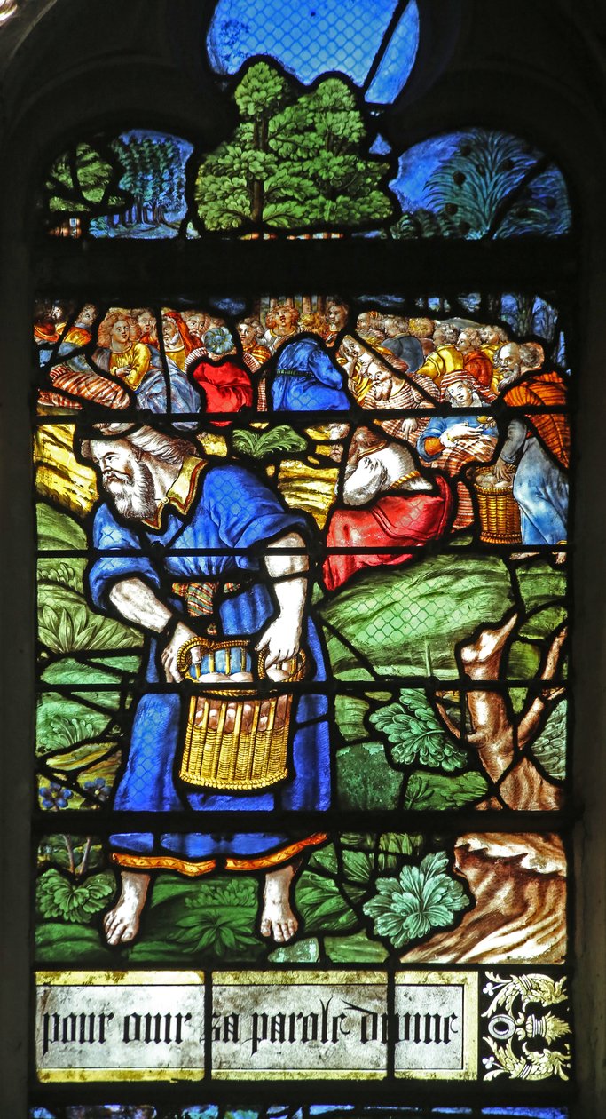 Window depicting a detail from the Miracle of the Feeding of the 5000 by French School
