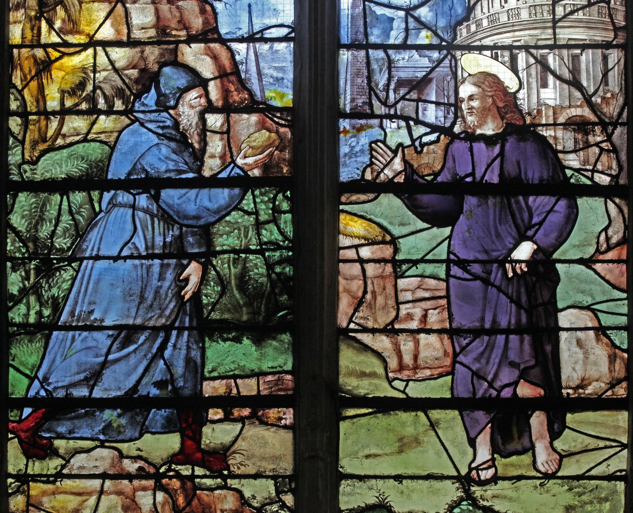 Window depicting the Temptation in the Wilderness by French School