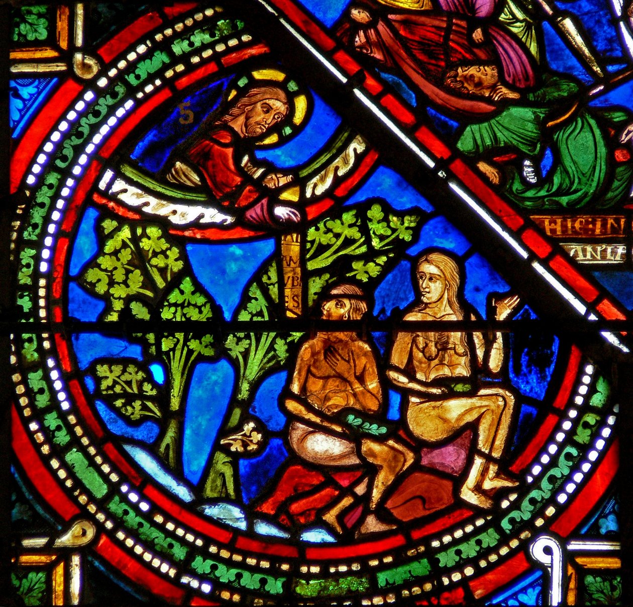 Good Samaritan Window: Adam and Eve Cover Their Nakedness by French School