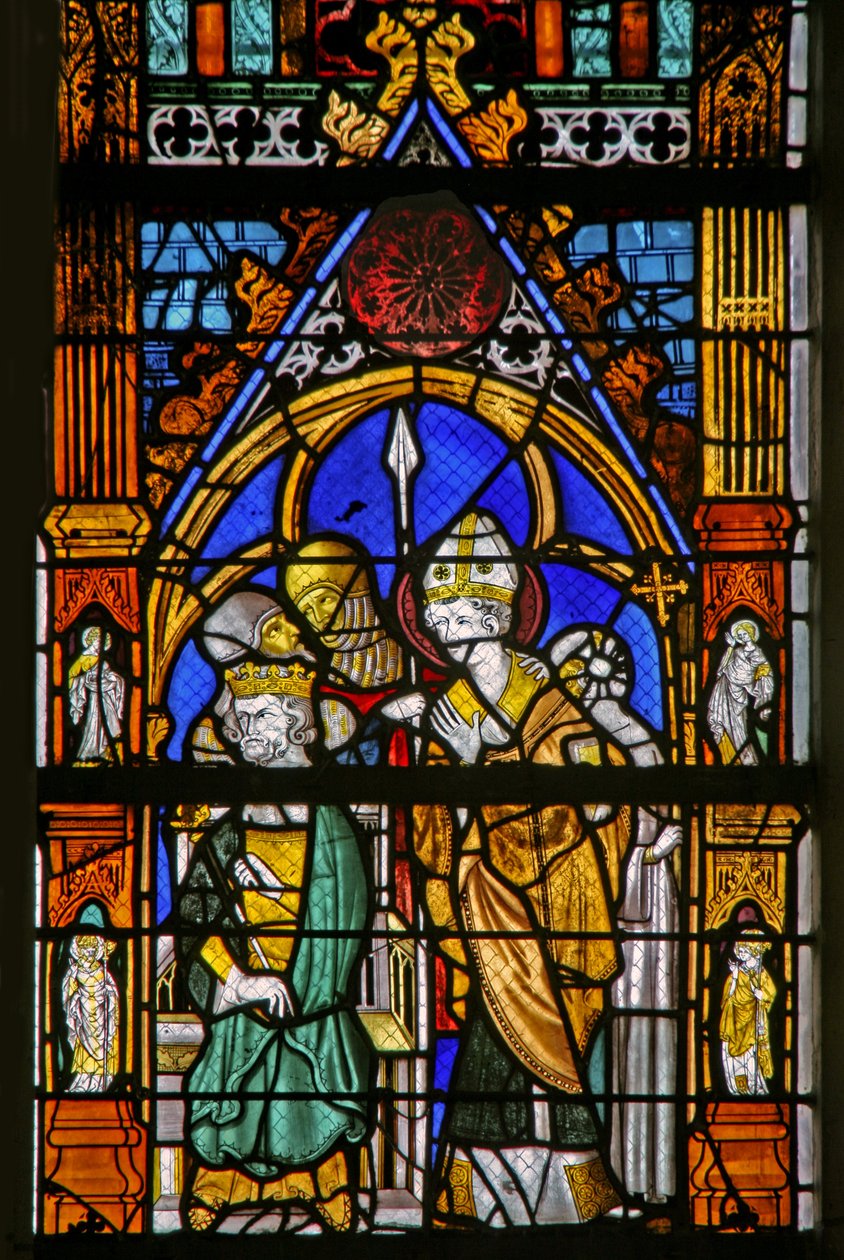 Window depicting St Thomas Becket and Henry II disagree by French School