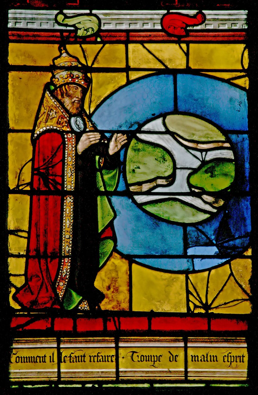 Window depicting God creating the sky around the earth by French School