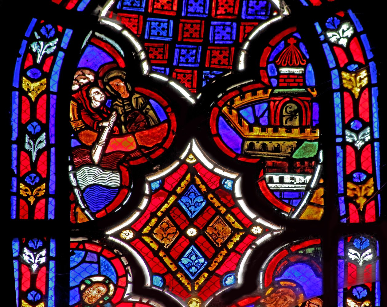 Window w1 depicting a scene from the life of St Mary Magdalene - the saint travels to Marseille by French School