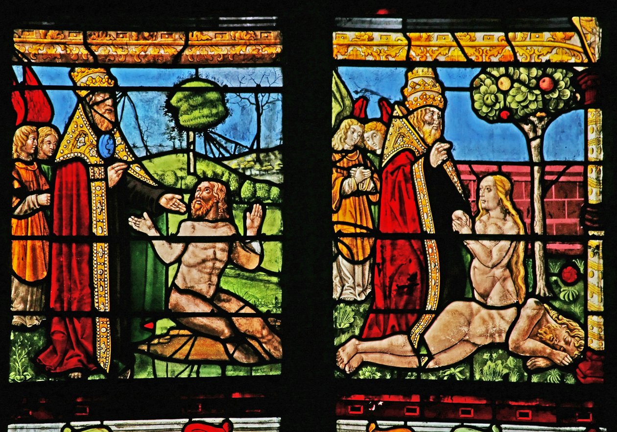 Window depicting the Creation of Adam and Eve by French School
