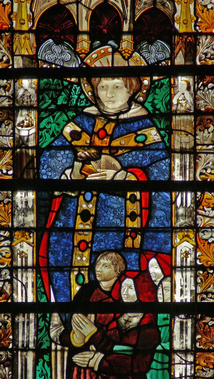 Window depicting St Séverin and a family of donors by French School