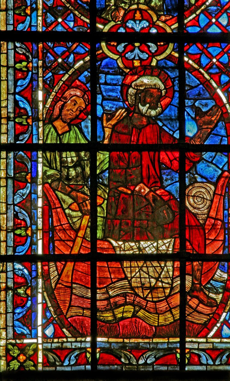 Window depicting the Ship of the Church with St Peter and St Paul by French School