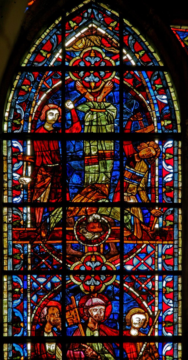 Window depicting the Crucifixion of St Peter by French School