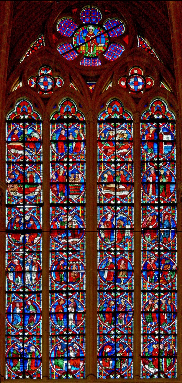 Window depicting scenes from life of St Nicholas by French School