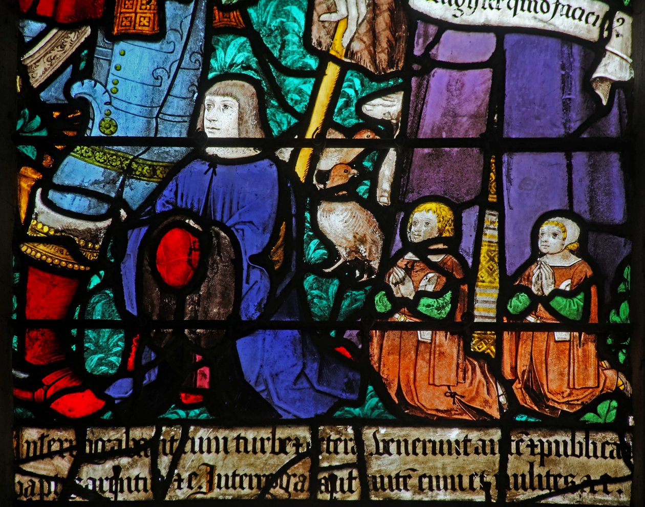 Window depicting a Donor and Children by French School