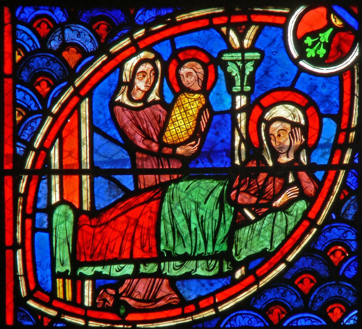 Window w20 depicting the birth of St John the Baptist by French School