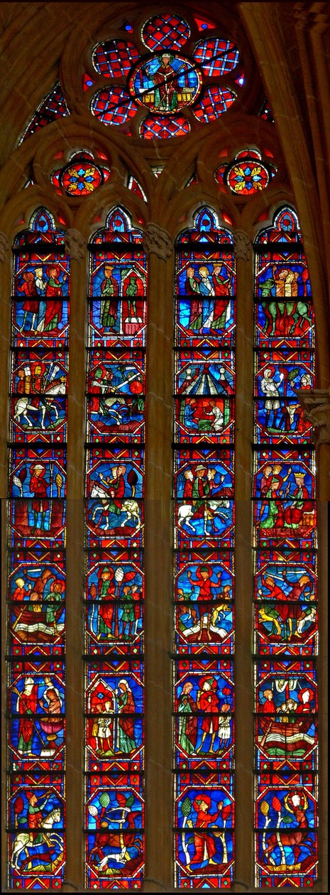 Window w214 depicting scenes from the life of St Eustache by French School