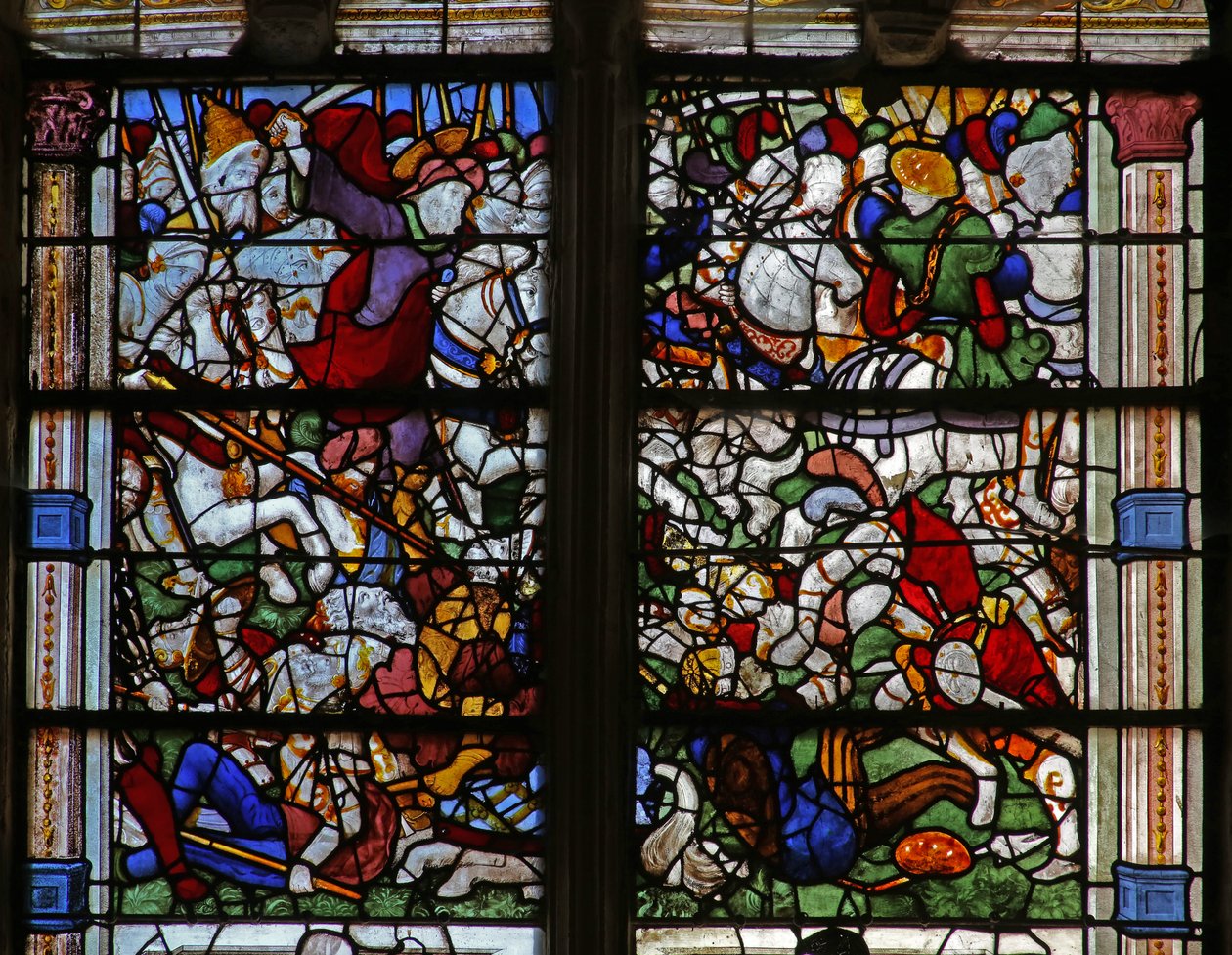 Window depicting St James appears at the Battle of Clavijo by French School