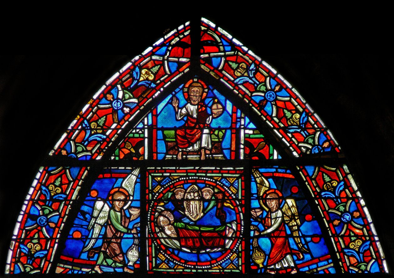 Window depicting St Julian Hospitalier and his wife die and go to heaven by French School