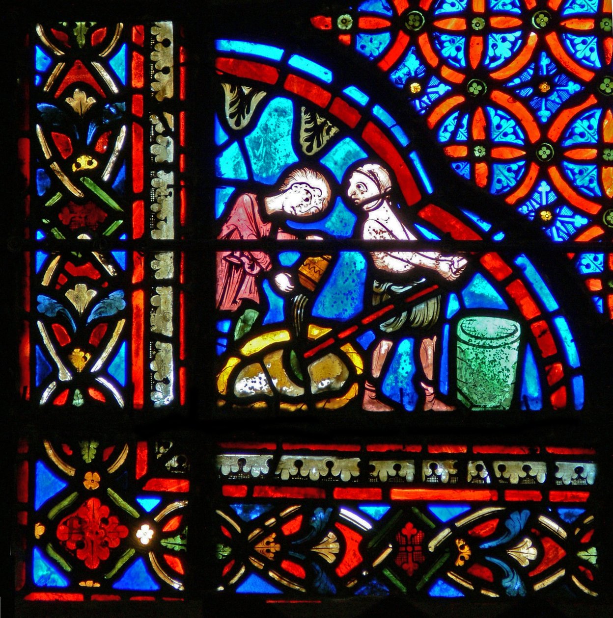 Window w23 depicting donors - masons by French School