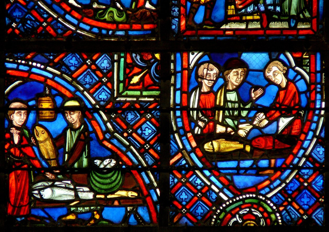 Window w23 depicting donors - the fishmongers by French School