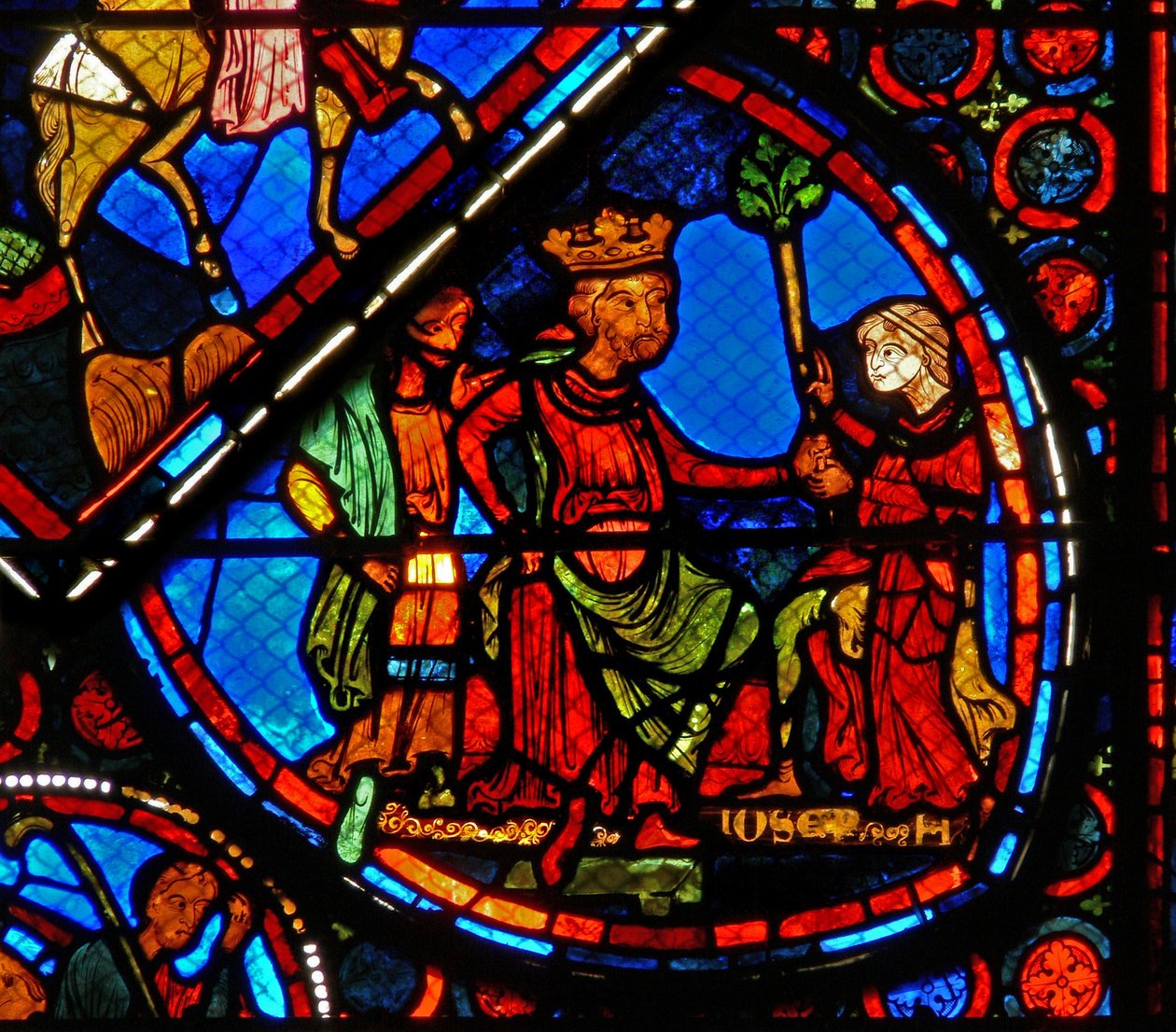 Window w24 depicting a scene from the story of Joseph: the Pharaoh dreams of the fat and lean years by French School