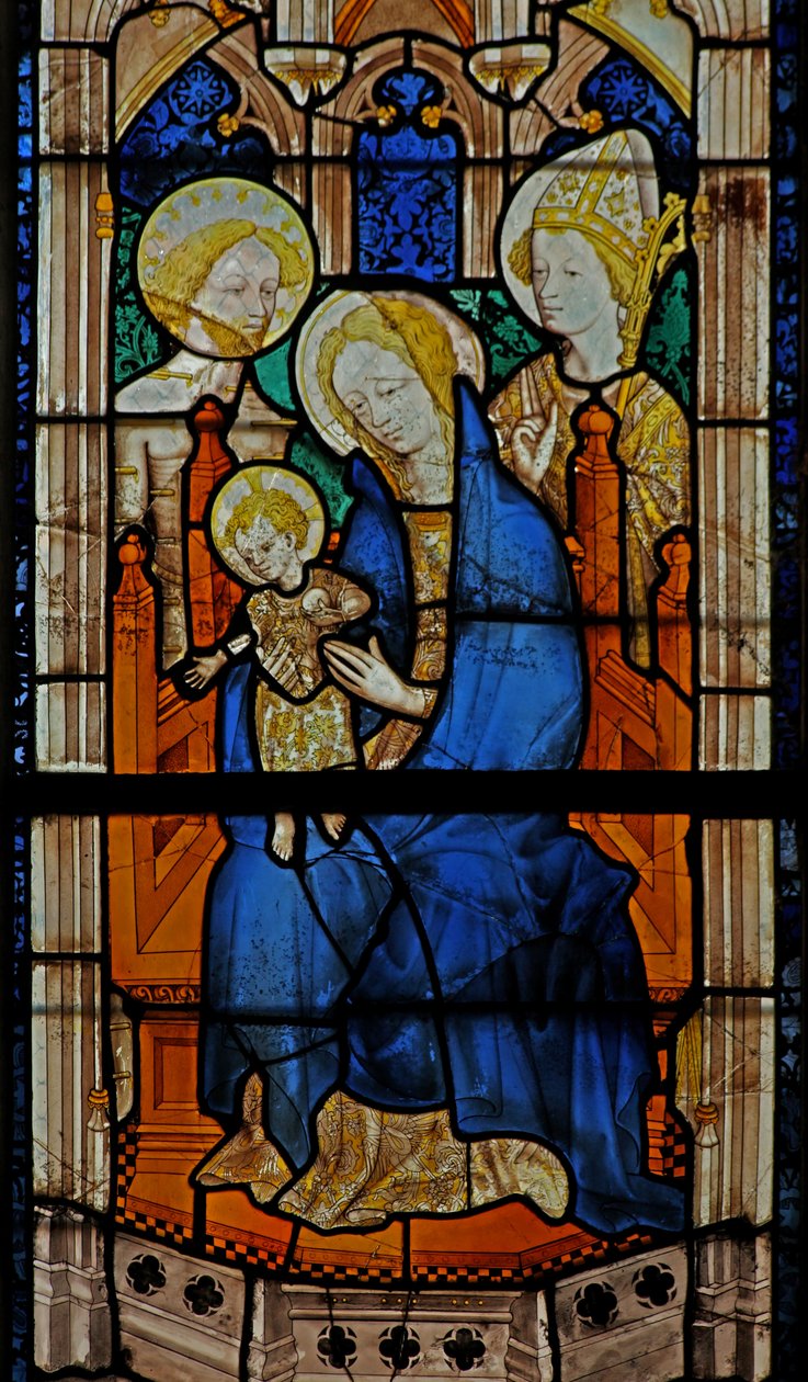 Window depicting the Virgin and Child with St Sebastian and a saint-bishop by French School