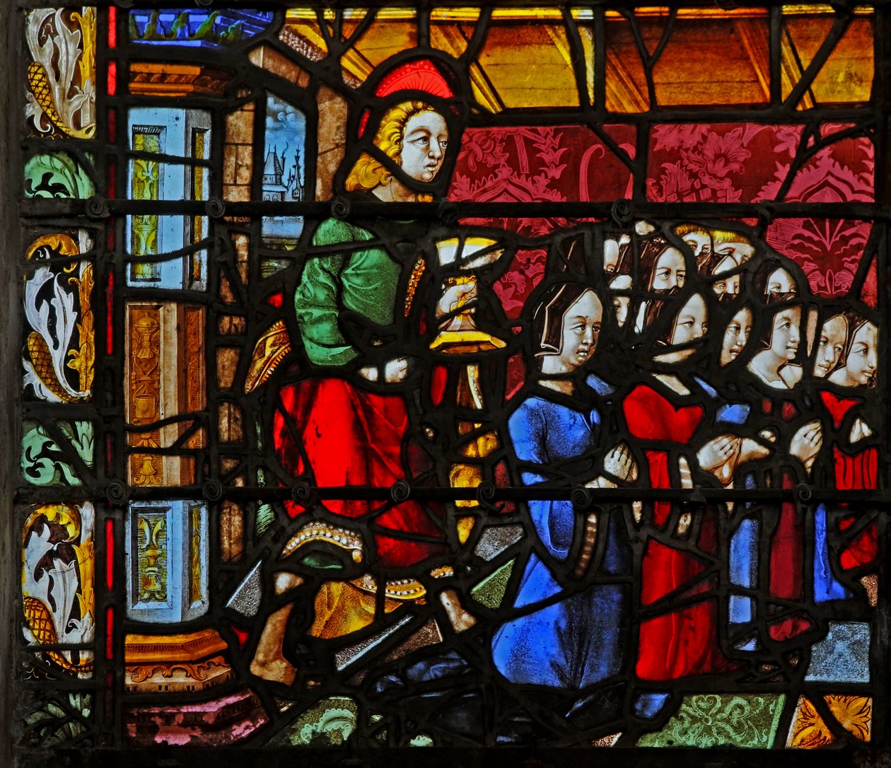 Window depicting St John with the donors and daughters by French School