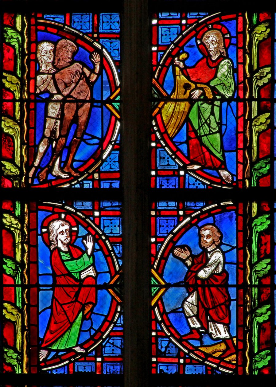 Window w30 depicting Adam and Eve given clothes by French School