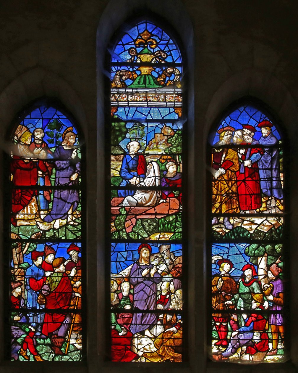 Window depicting Christ preaching and the raising of Lazarus by French School
