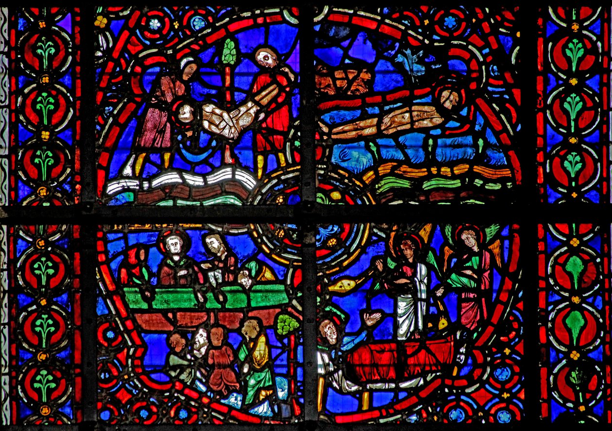 Window depicting scenes from life of St Lawrence by French School