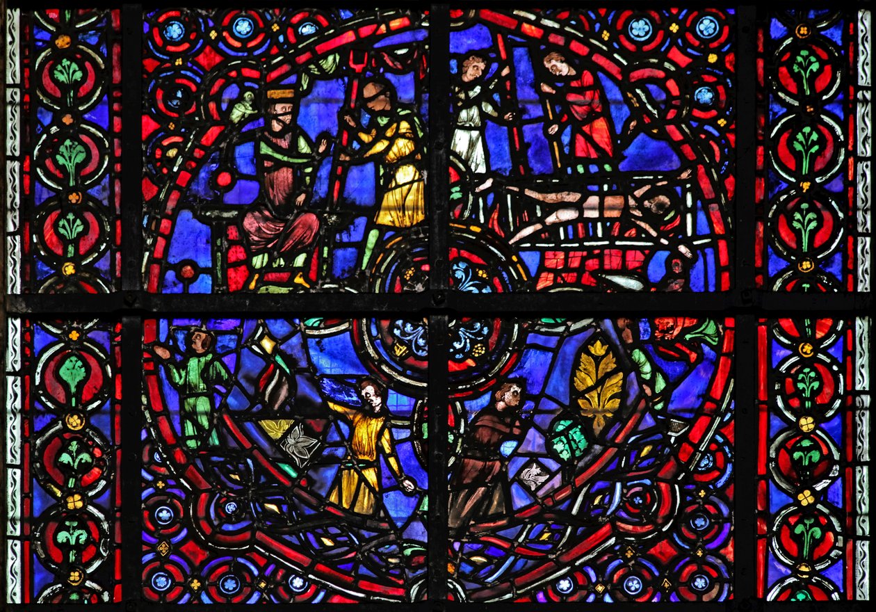 Window depicting scenes from life of St Vincent by French School