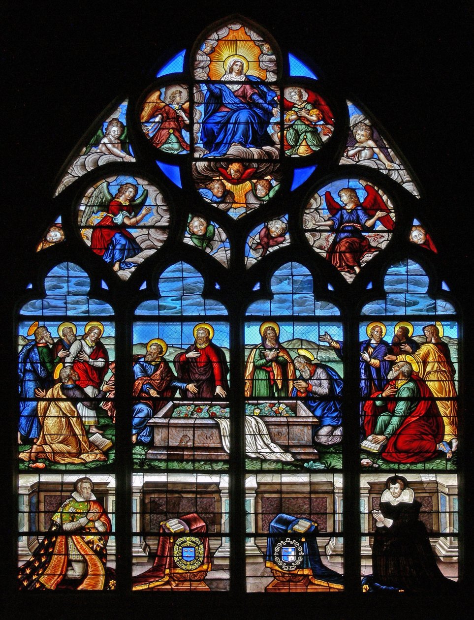 Window depicting the Death and Assumption of the Virgin Mary by French School
