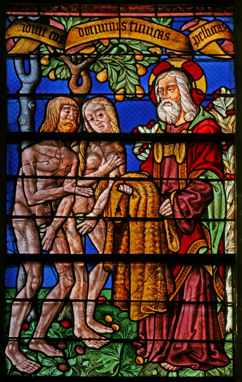 Window 40 depicting Adam and Eve given clothes by French School