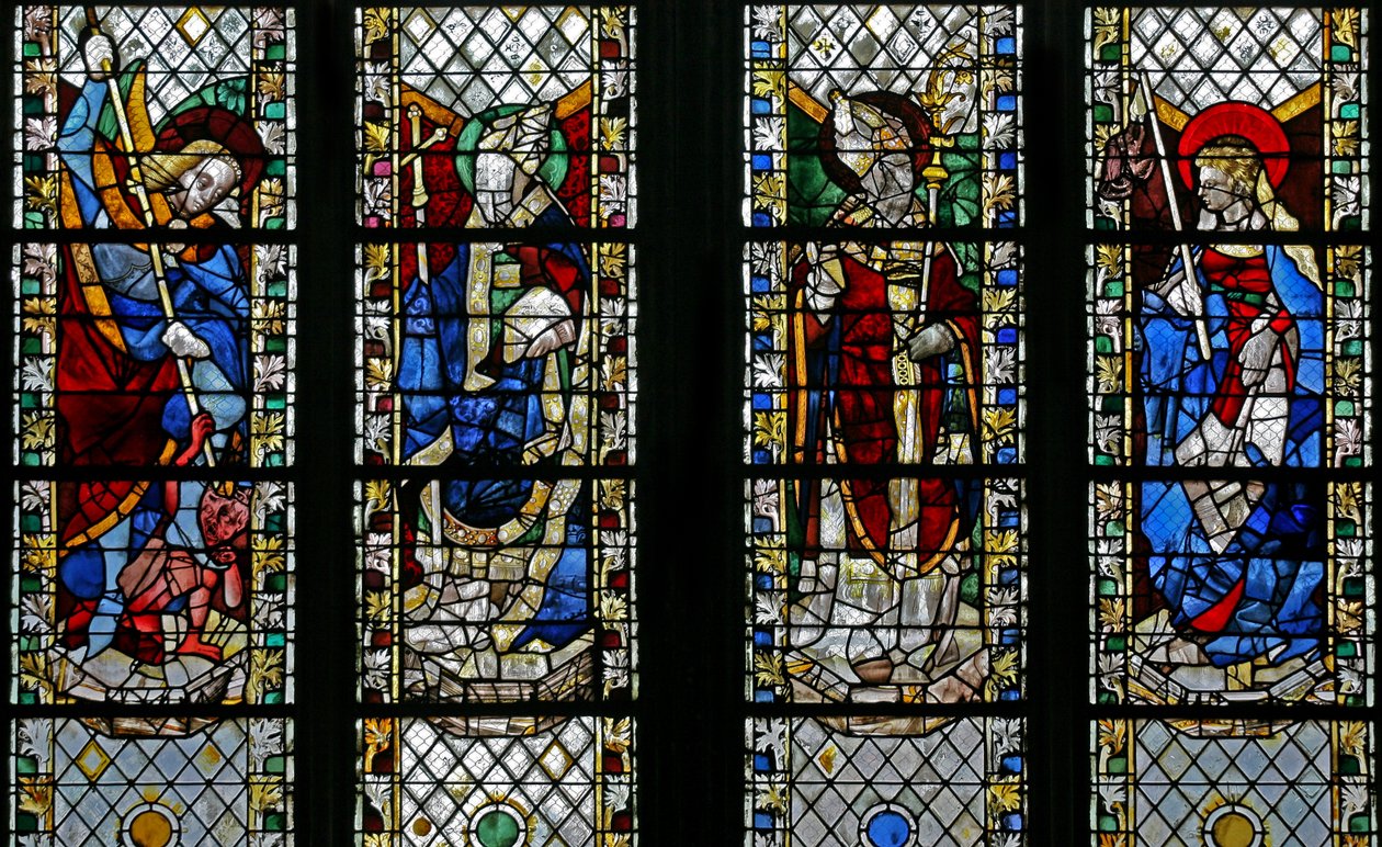 Window depicting St Michael, St Julien, St Guillaume, St Genevieve by French School