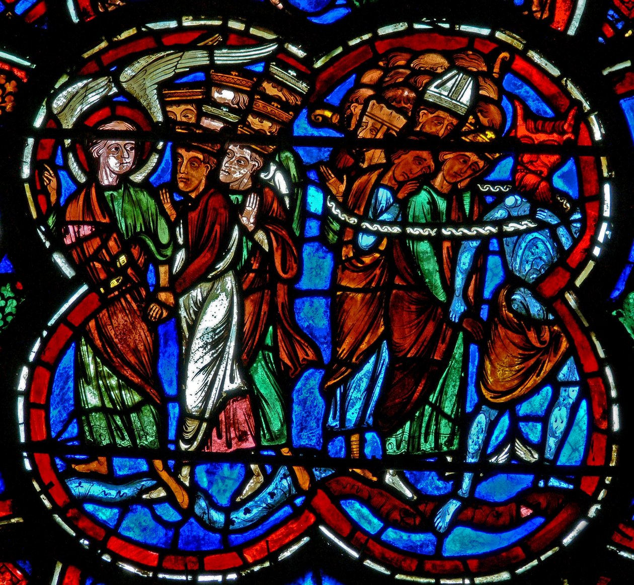 Window depicting a scene from the Last Judgement: the Division of souls by French School