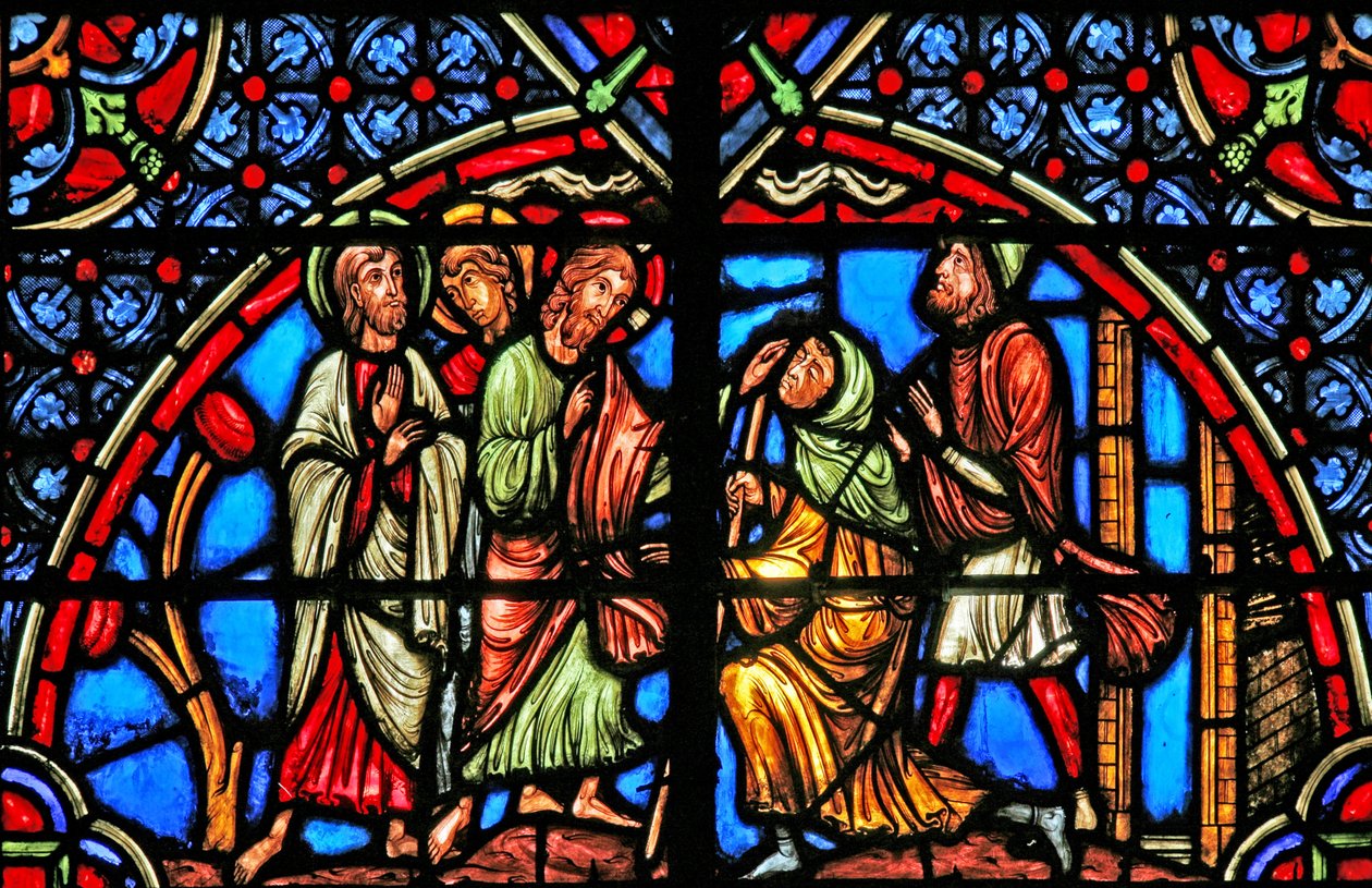 Window depicting the Healing of the Blind by French School