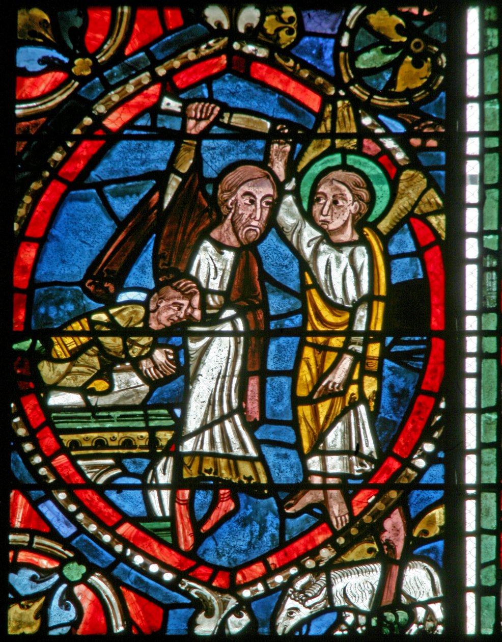 Window depicting Abraham is stopped by an angel from sacrificing Isaac by French School