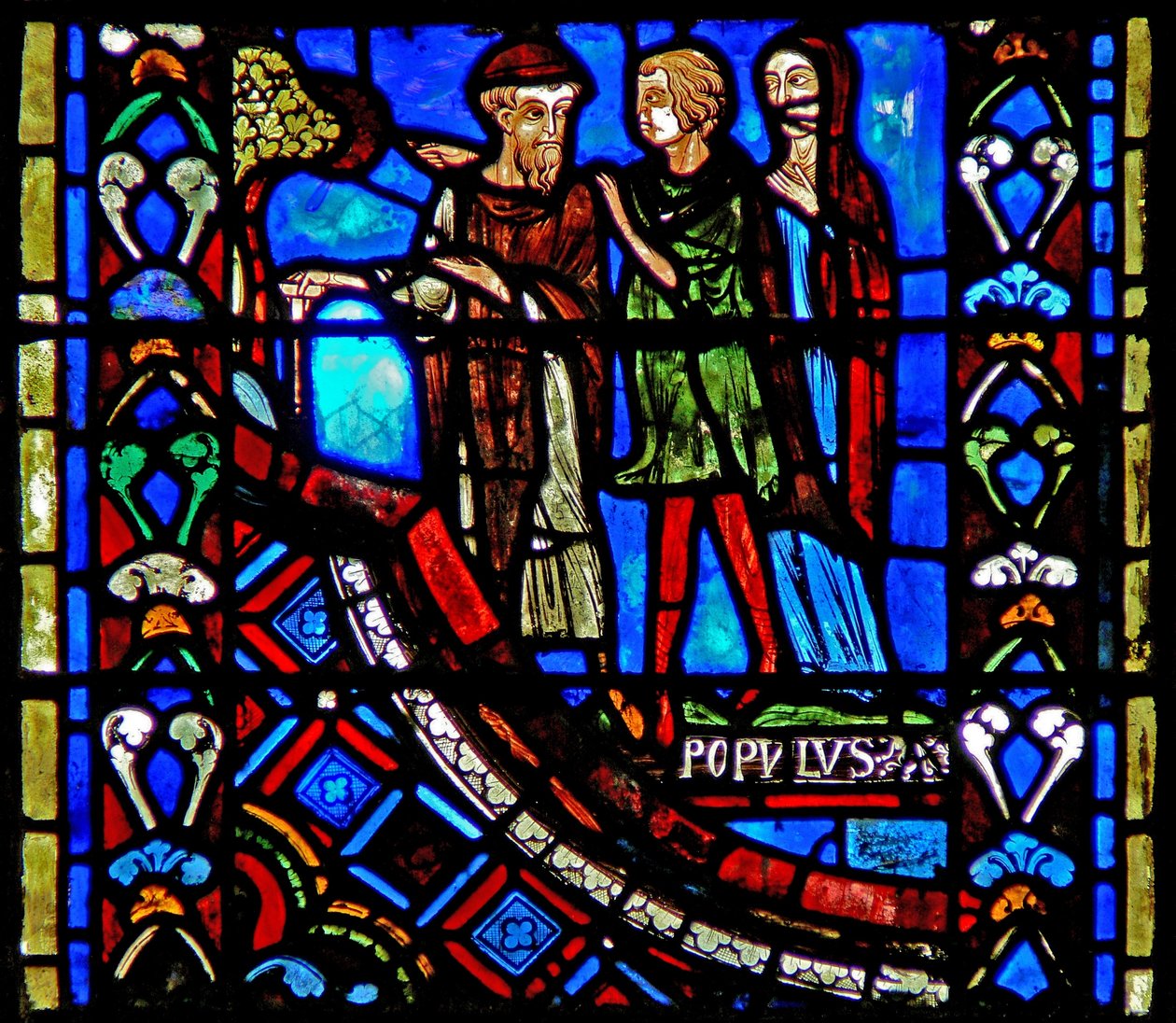 Window depicting people going to listen to St John the Baptist in the wilderness by French School