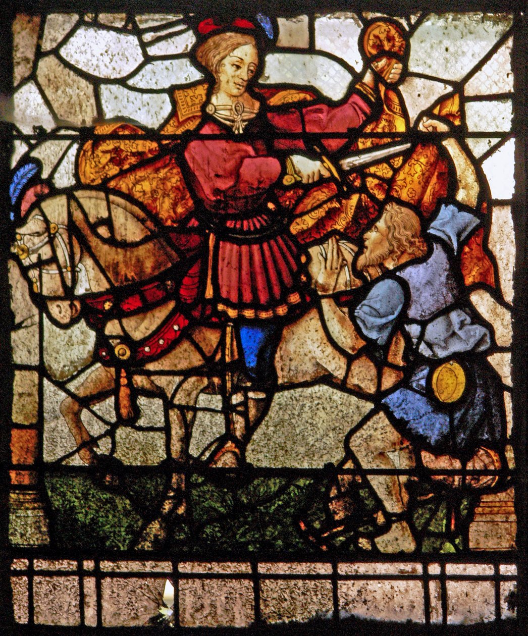 Window depicting the Charity of St Martin: he divides his cloak by French School
