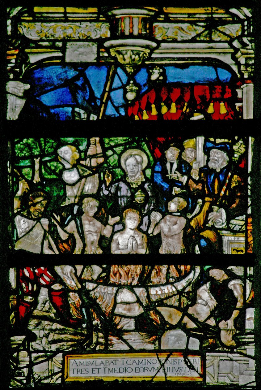 Window depicting the three Hebrews in the burning fiery furnace (Book of Daniel) by French School