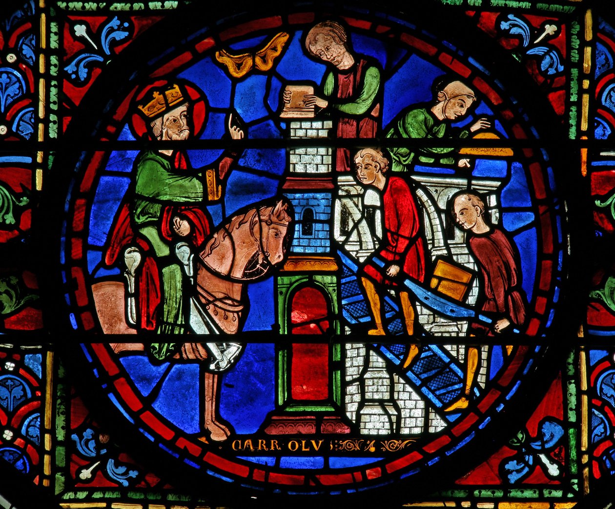 Window W7 Depicting the Charlemagne Window: Oversees the Construction of a Church by French School