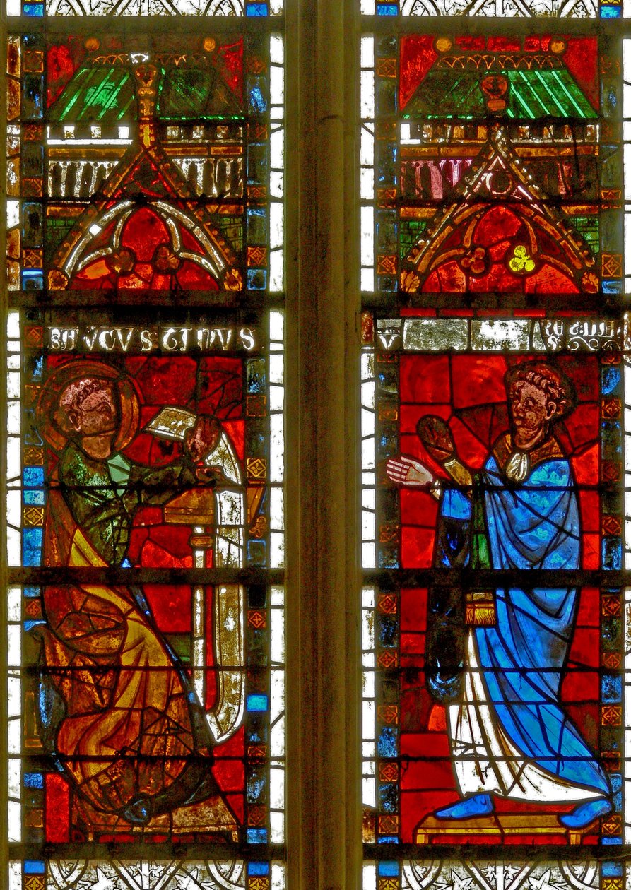 Window w8 depicting St Augustine and a donor receiving the Rule by French School