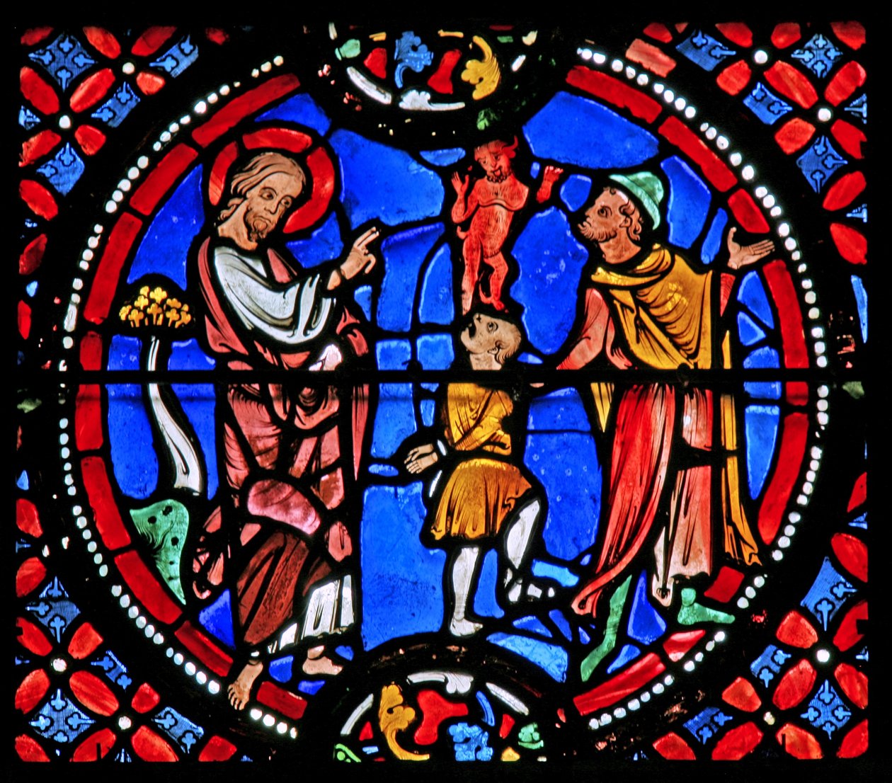 Window depicting St Andrew exorcising a demon by French School