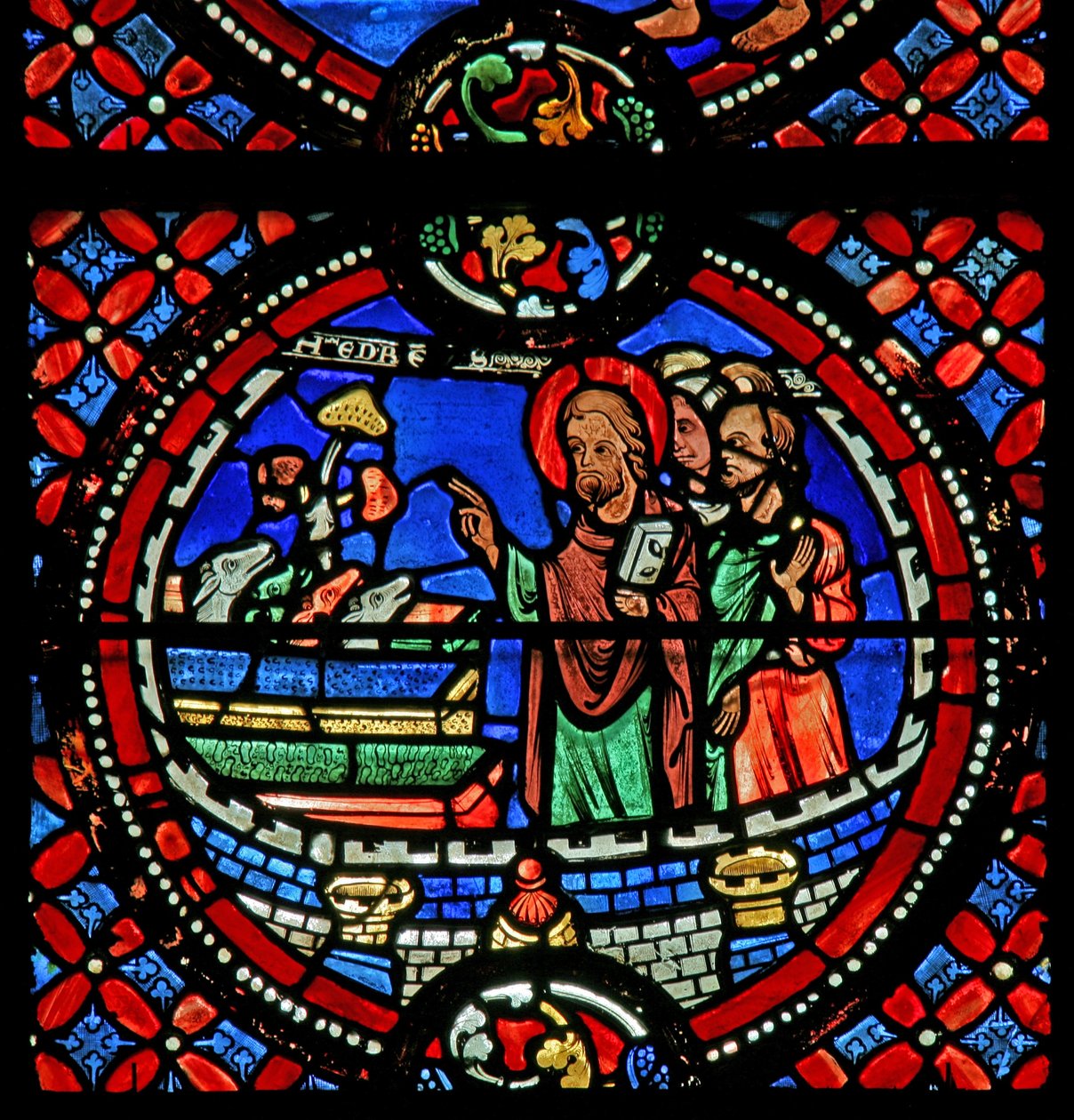 Window depicting St Andrew turning seven demons into dogs by French School