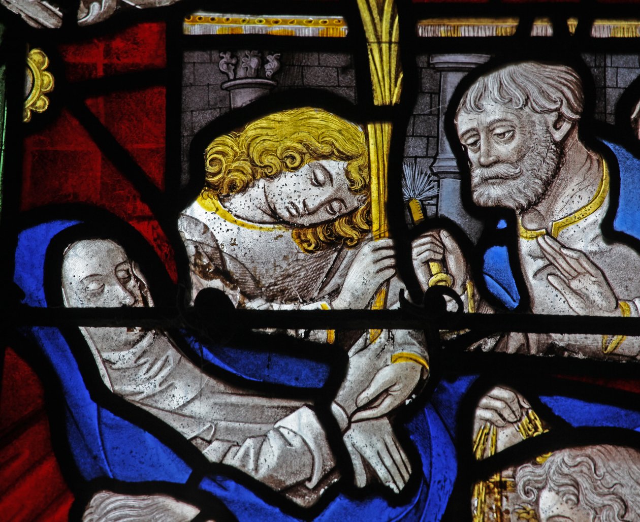 Window depicting a detail from the Death of the Virgin Mary (detail) by French School