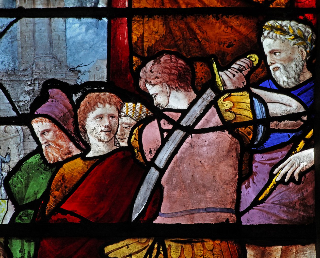 Window depicting figures at the death of St Paul by French School