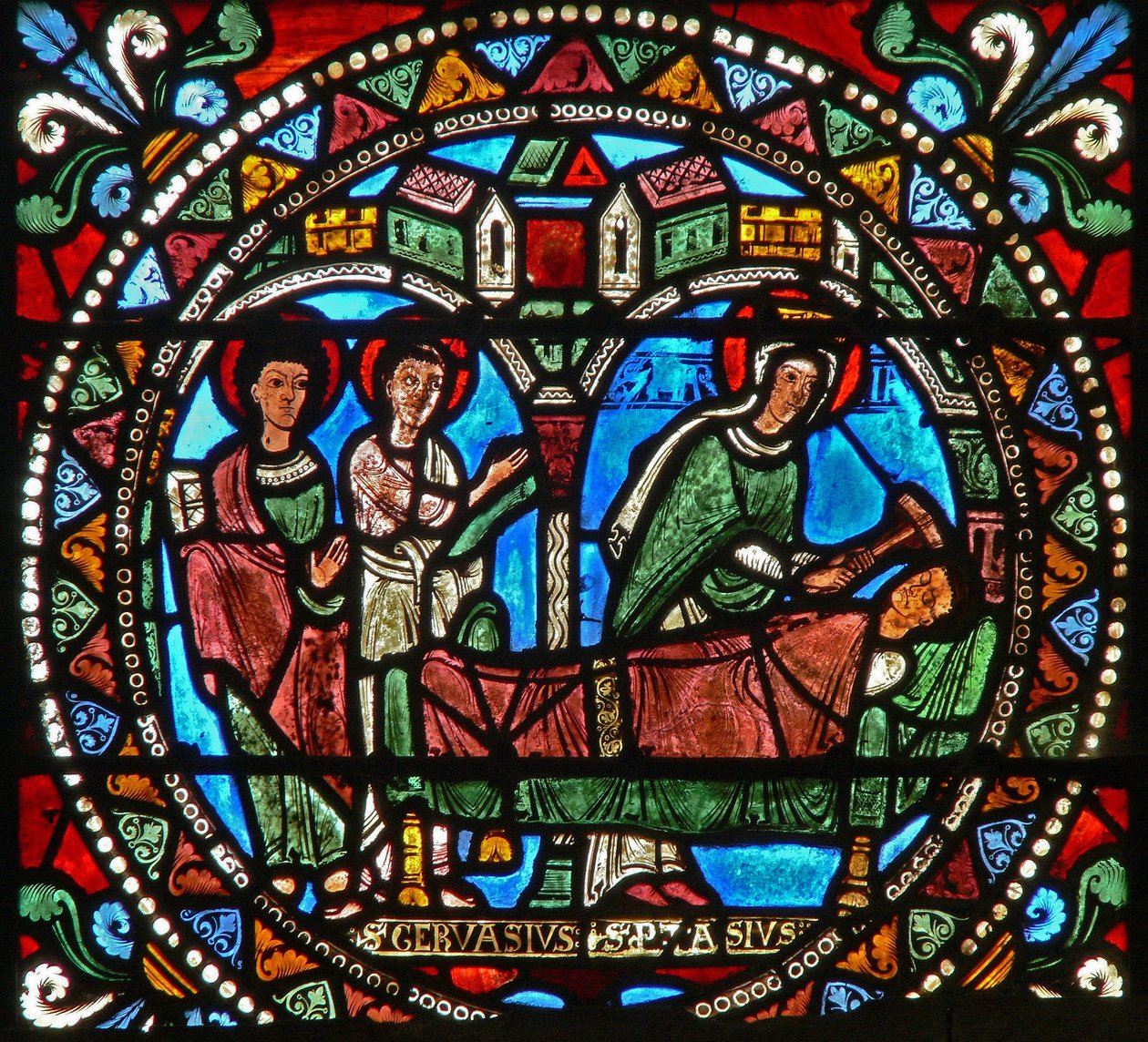 Window wXXI depicting the Virgin Mary at the death of the murderer of St Gervais and St Protais by French School